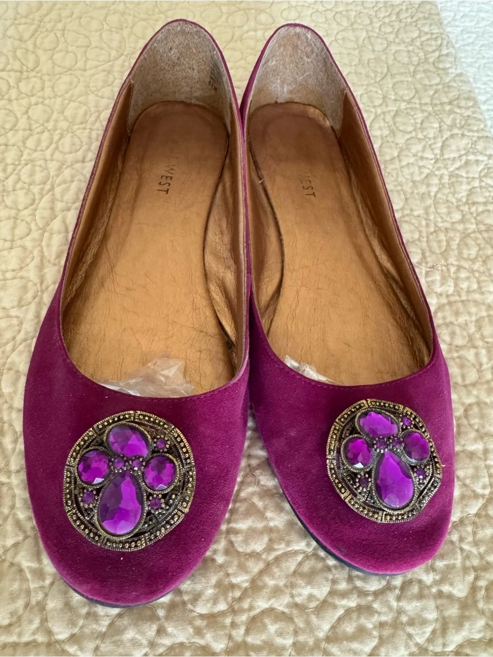 Nine West Fuchsia Velvet Jewel-Embellished Ballet Flats